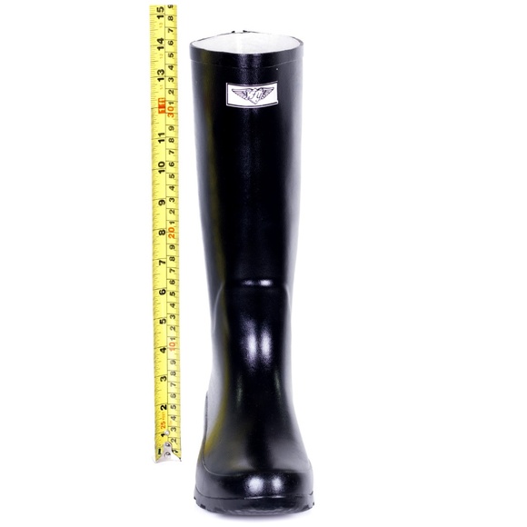 Women's Rain Boots, Tall Matte Zipper Rainboots, #1412, Black - Picture 2 of 4